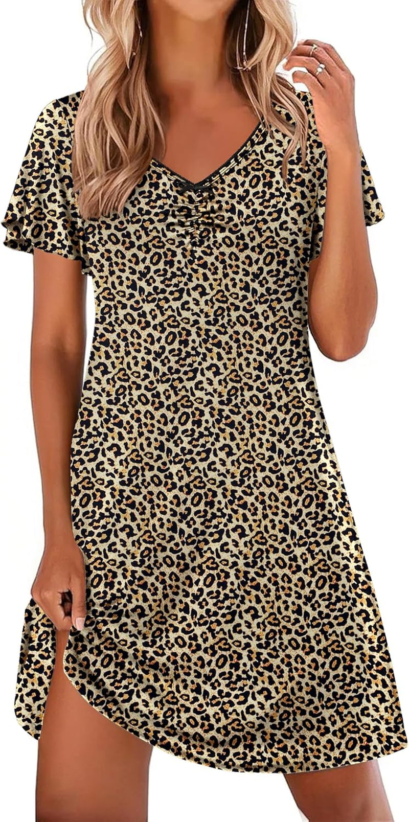 Nightgowns for Women Short Sleeve Night Gown Comfy Sleep Shirt Soft Sleep Dress Pleated Sleepwear