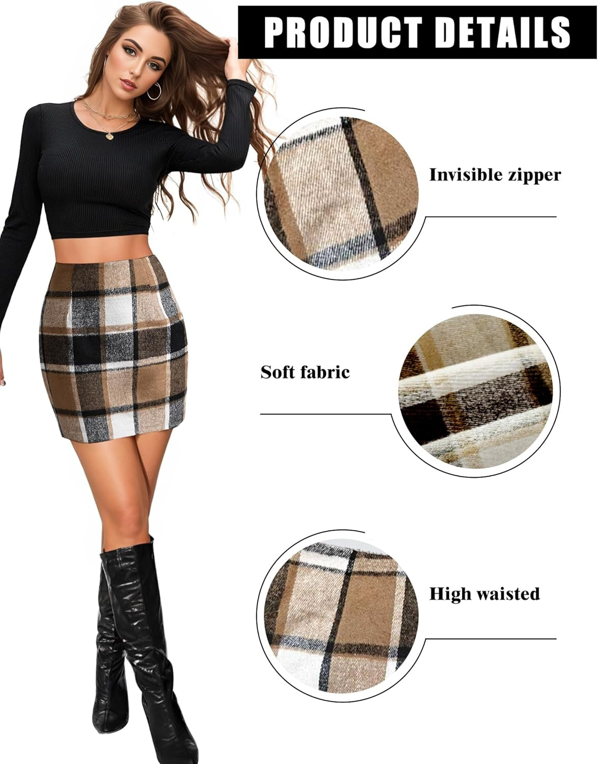 Plaid Skirts for Women, Pencil Mini Skirts for Women High Waist Bodycon Christmas Holiday Fall Winter Skirts 2025 Trendy