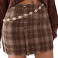 Womens Faux Wool Plaid Mini Skirt Elastic High Waisted Tweed Skirts Button Bodycon Skirt Fall Winter Outfit Pocket