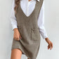 Women'S Casual Sweater Dress V Neck Sleeveless Knit Short Sweater Dresses with Pocket