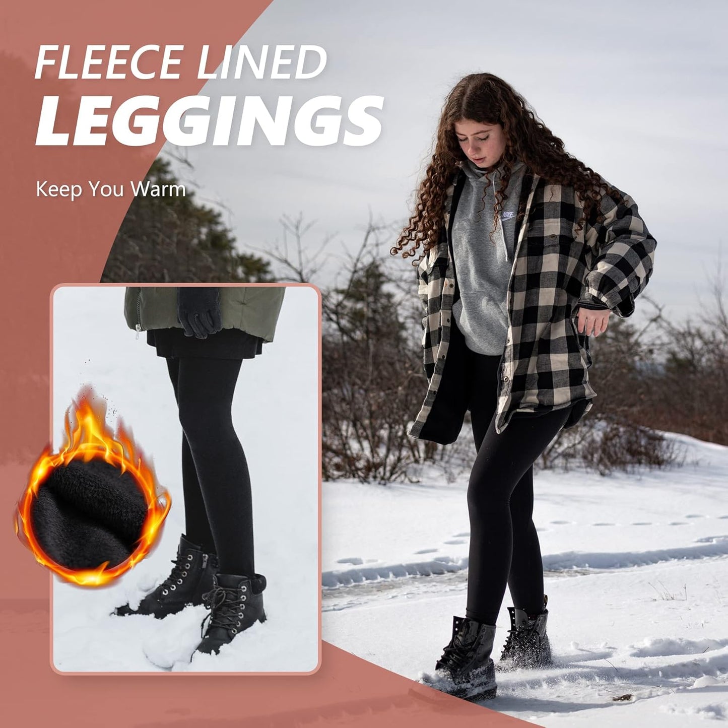 Fleece Lined Leggings Women, Soft Elastic High Waisted Warm Thermal Winter Thick Yoga Pants