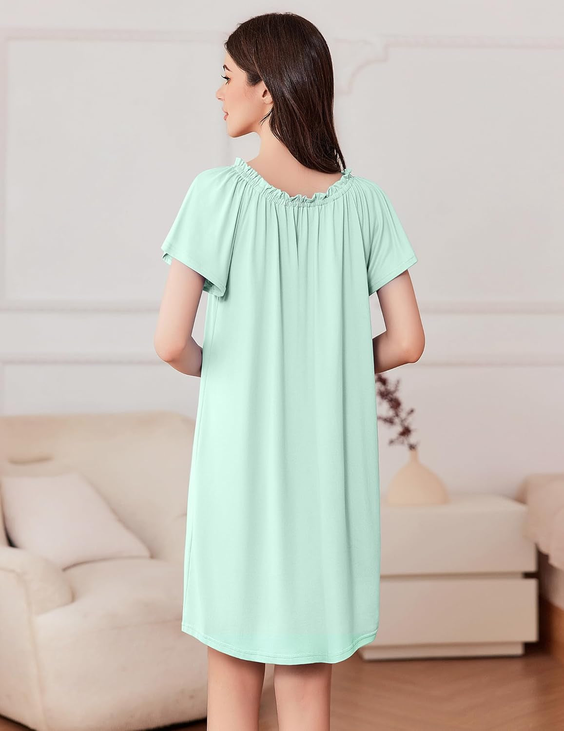 Nightgowns for Women Pleated Sleep Shirts Short Sleeve Night Shirts Comfy Ladies Sleepdress
