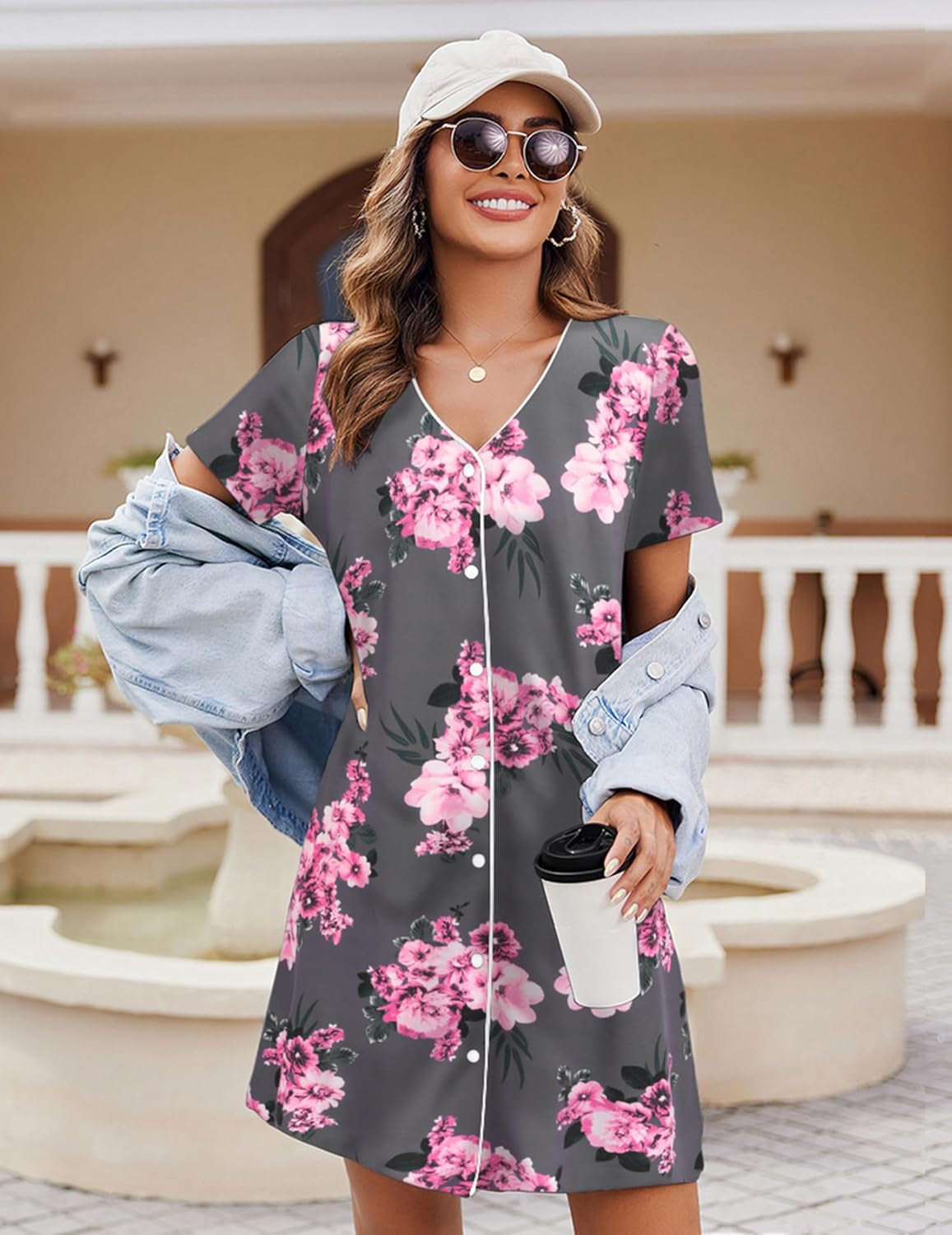 Women'S Nightgown Button down Nightshirt Short Sleeve Sleepshirt Soft V Neck Sleepwear Pajama Dress