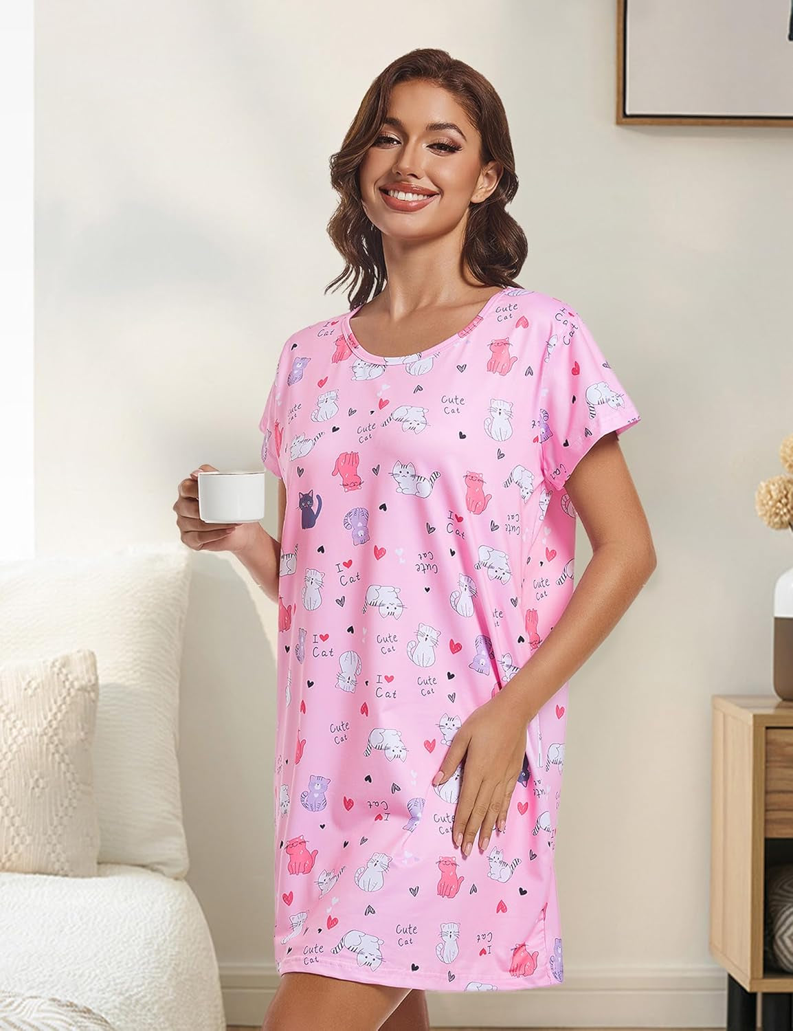 6 Pack Nightgowns for Women Soft Sleepwear Short Sleeve Women'S Nightgowns Print Sleepdress