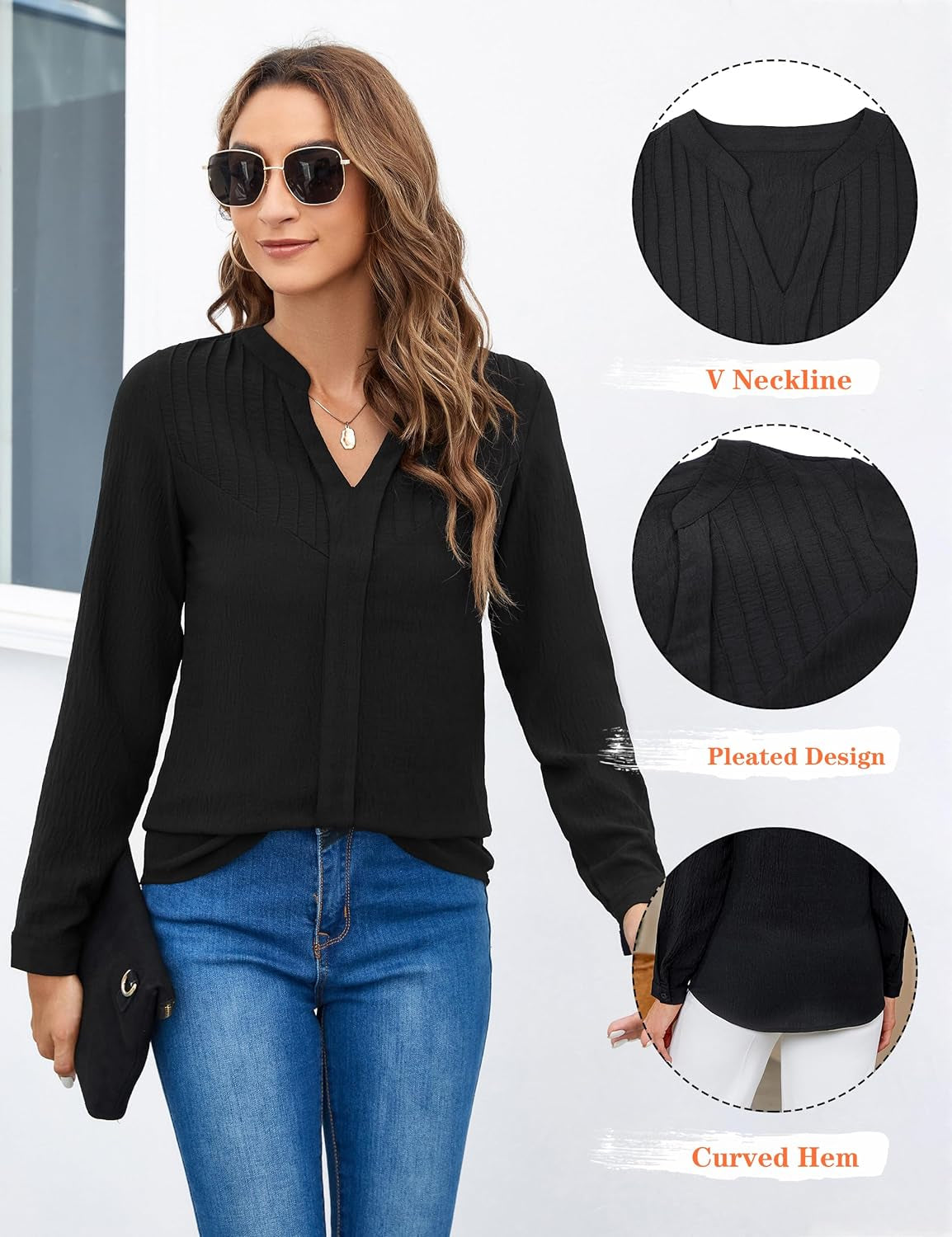 Women'S Dressy Casual Blouses Business Long Sleeve Shirts V Neck Work Tops Fall Fashion Outfits