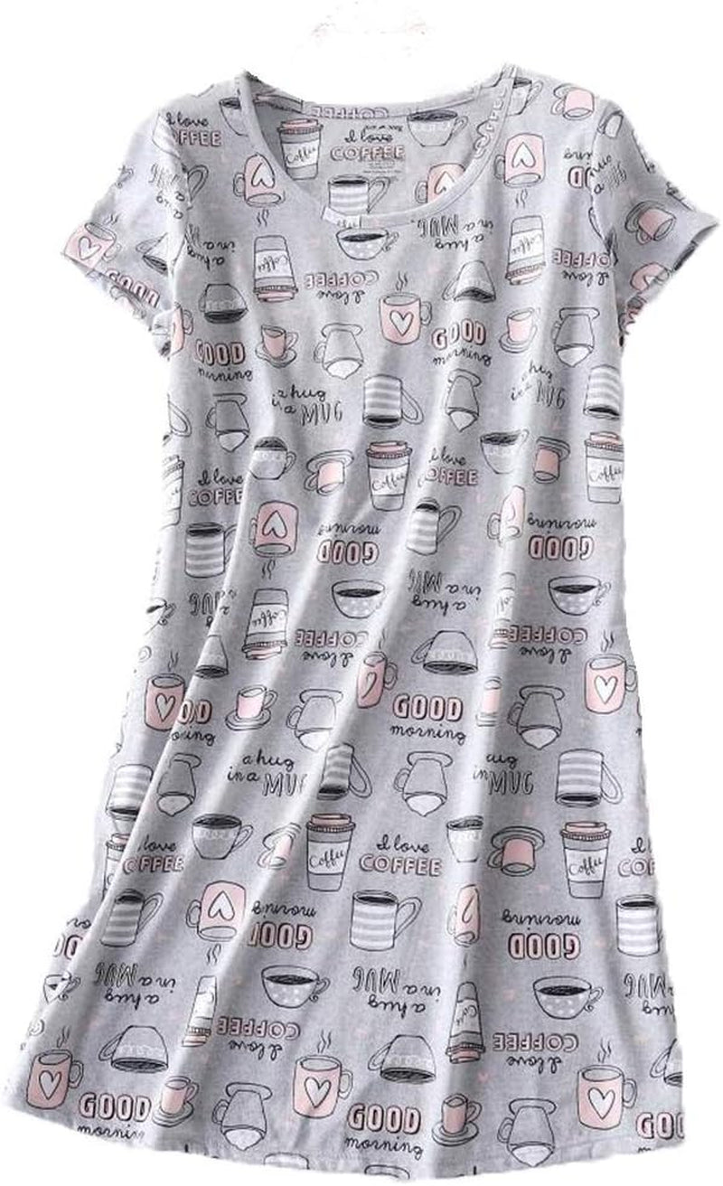 3 Pack Women'S Cotton Nightgown Sleepwear Short Sleeves Shirt Casual Print Sleepdress