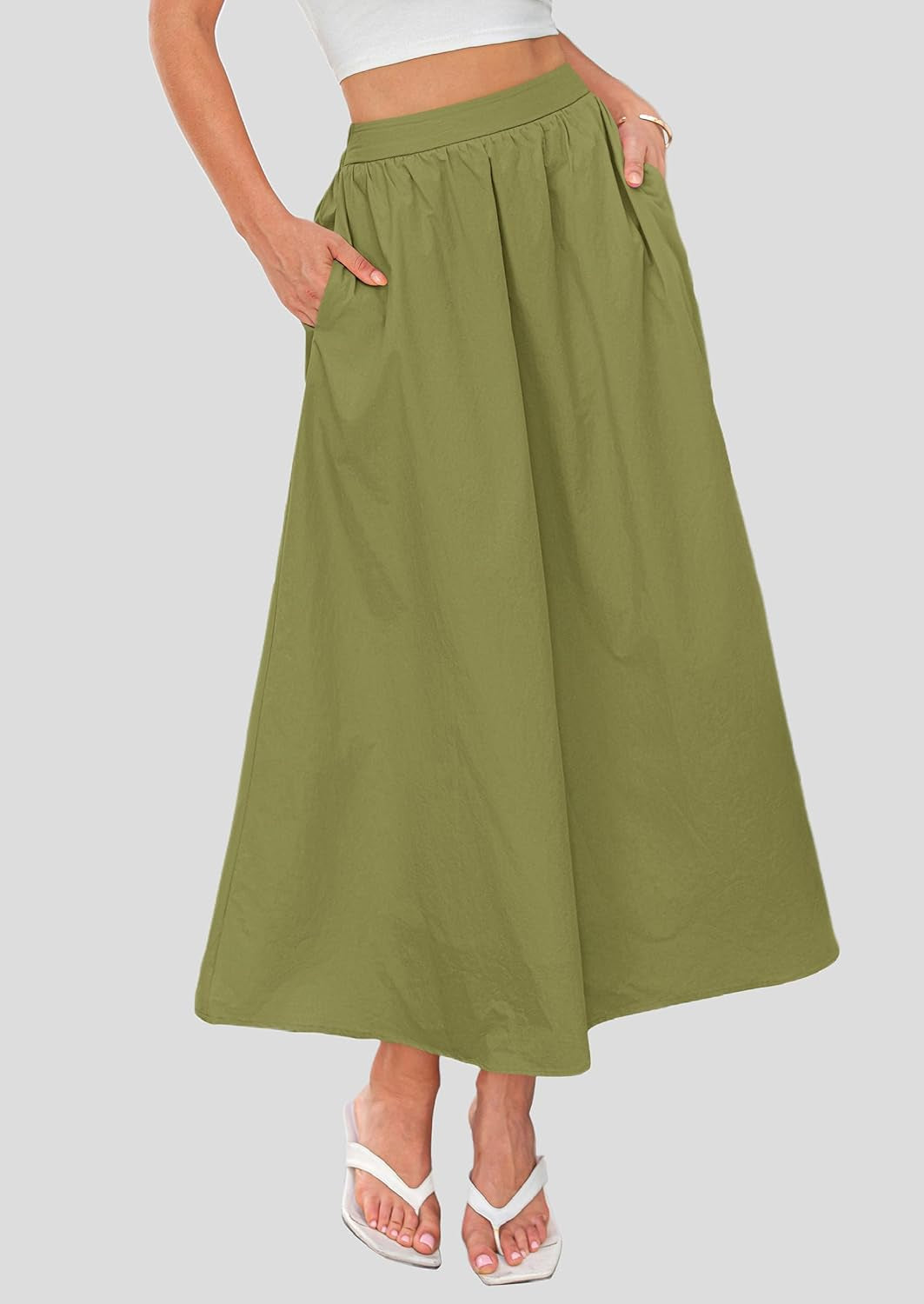 Women'S Maxi Skirts 2025 Summer Trendy Ruffle High Waisted Casual Long Flowy Skirt with Pockets
