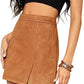 Women'S High Waist Faux Suede Side Split Bodycon Short Mini Skirt