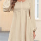 Womens 2025 Casual Dresses Smocked Crewneck Button up Long Sleeve Empire Waist A-Line Mini Dress