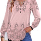 Fall Tops for Women Long Sleeve Button up Shirts Floral Tunics V Neck Pullover Blouse