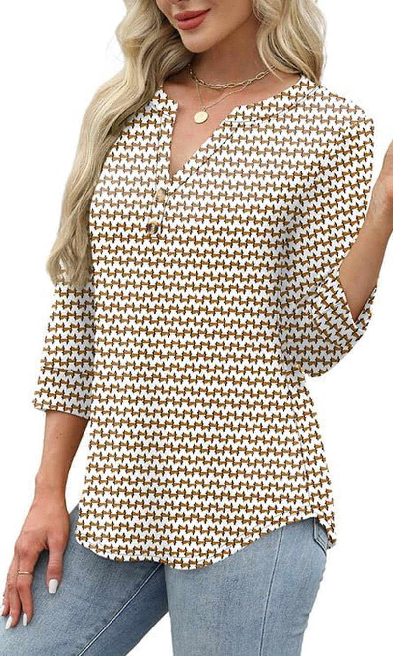 Womens Tops 3/4 Sleeve Henley Shirts for Women Fall Fashion 2025 School Outfits for Teachers