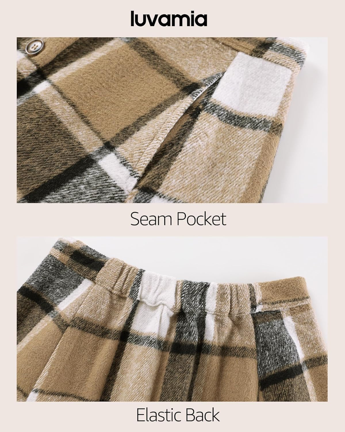 Plaid Skirts for Women Midi Length High Waisted Button down a Line Fall Winter Elastic Waist Skirt with Pockets