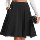 Women'S 20" Knee Length Skirts with Pockets Casual Basic Midi Skirt Stretchy High Waisted Skater Flared Pleated