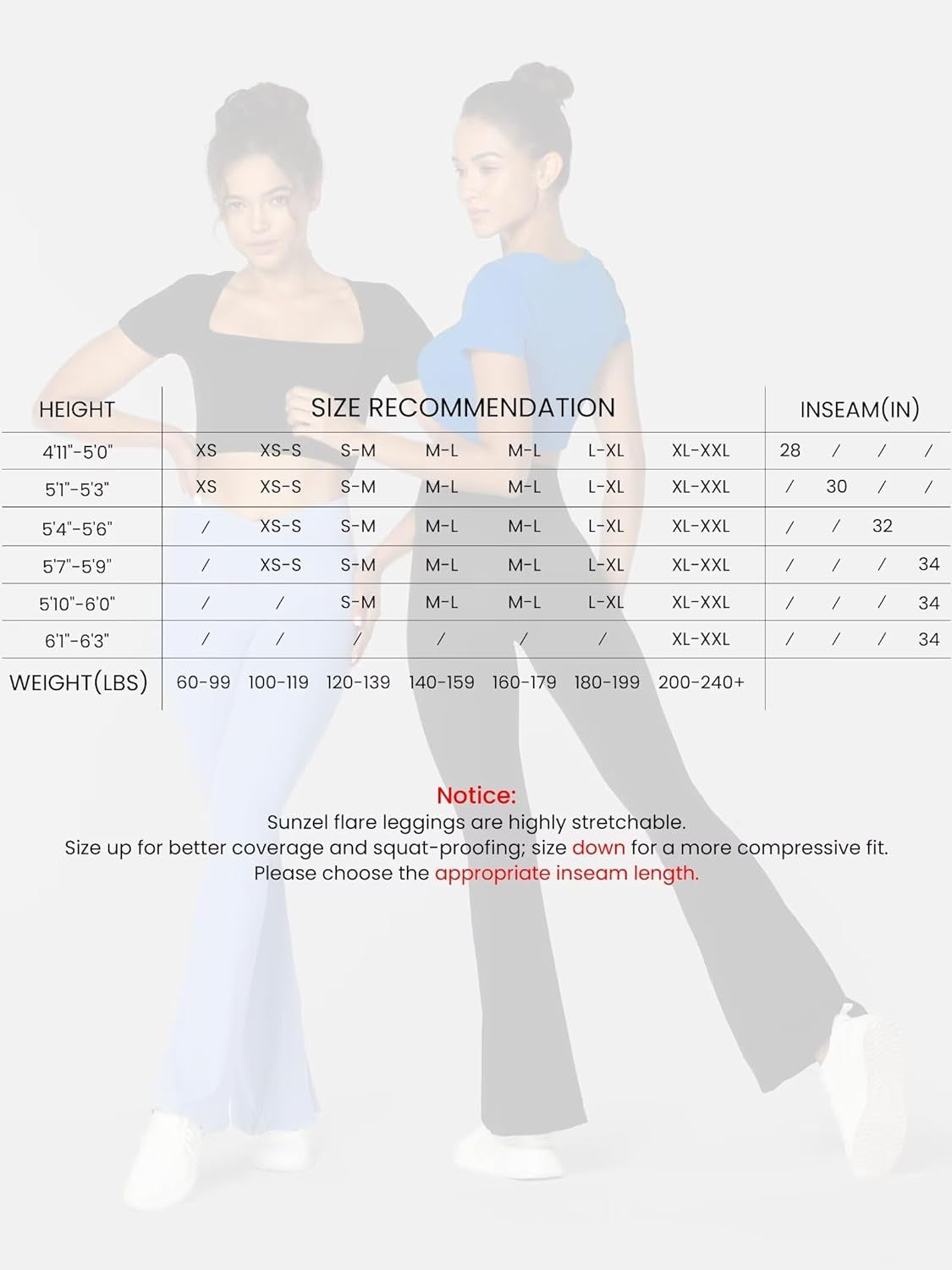 Womens Flare Leggings No Front Seam Flare Yoga Pants with Tummy Control Crossover High Waist - 28" / 30" / 32" / 34"