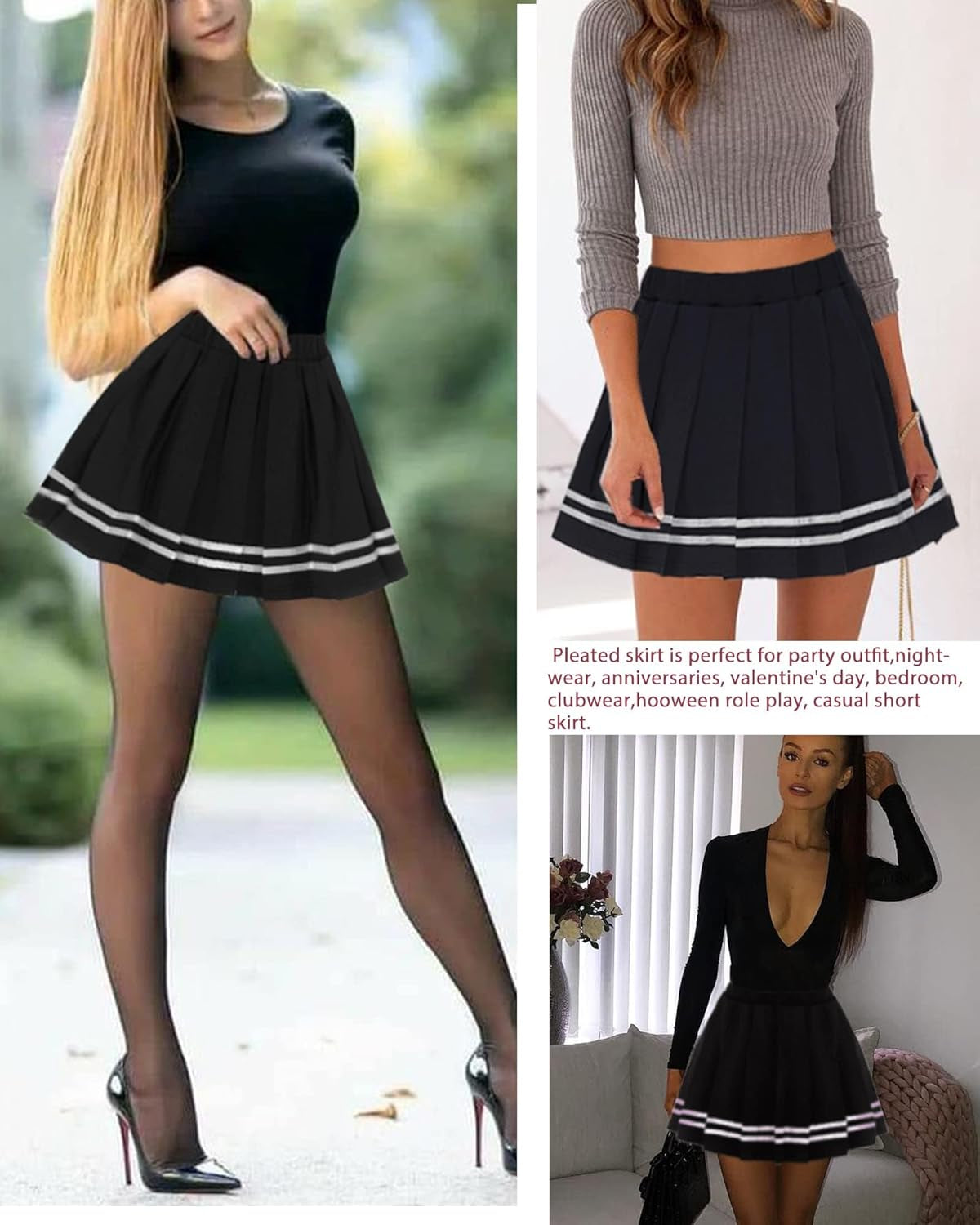 Womens Pleated Skirt School Uniform Skirt Mini Skirt Pleated Cheer Skirt