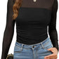 Womens Sexy Mesh Long Sleeve Shirts Fashion Clothing Turtle Necks Sheer Ruched Going Out Tops Fall Outfits Slim Fit Blouses