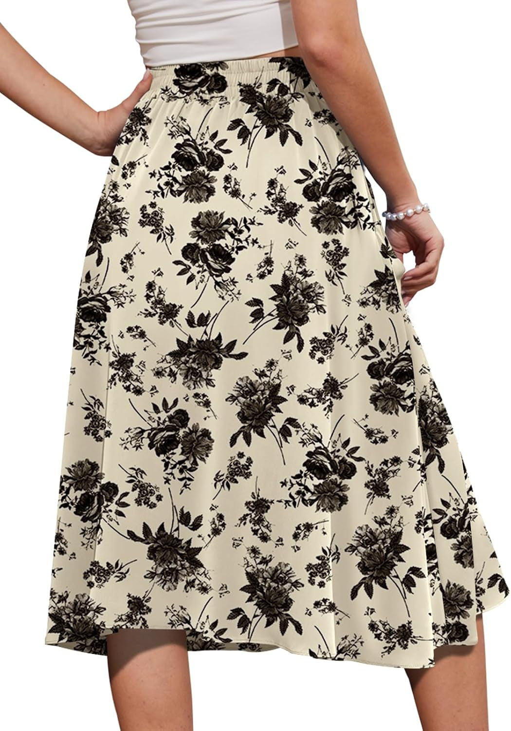 Women'S A-Line Midi Skirt with Pockets High Waist Flared below the Knee Skirts
