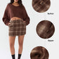 Womens Faux Wool Plaid Mini Skirt Elastic High Waisted Tweed Skirts Button Bodycon Skirt Fall Winter Outfit Pocket