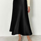 2025 Womens Summer Fall Long Satin Skirt Silk Elegant High Waist Cocktail Party Wedding Flowy A-Line Midi Skirts