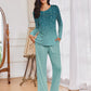 Womens Pajama Sets Pleated Tops with Long Pants Lounge Set Long Sleeve Fall Sleepwear Ladies Pjs S-XXL
