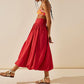 Women Y2K Bubble Maxi Skirt Low Elastic Waist a Line Long Skirt Summer Casual Ruffle Pleated Midi Dress
