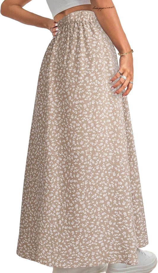 Women Boho Floral Slit Maxi Skirt Split Thigh High Waisted Long Sexy Skirt