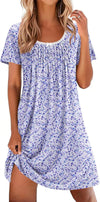 Nightgowns for Women Pleated Sleep Shirts Short Sleeve Night Shirts Lace Trim Night Gown Ladies Sleep Dress