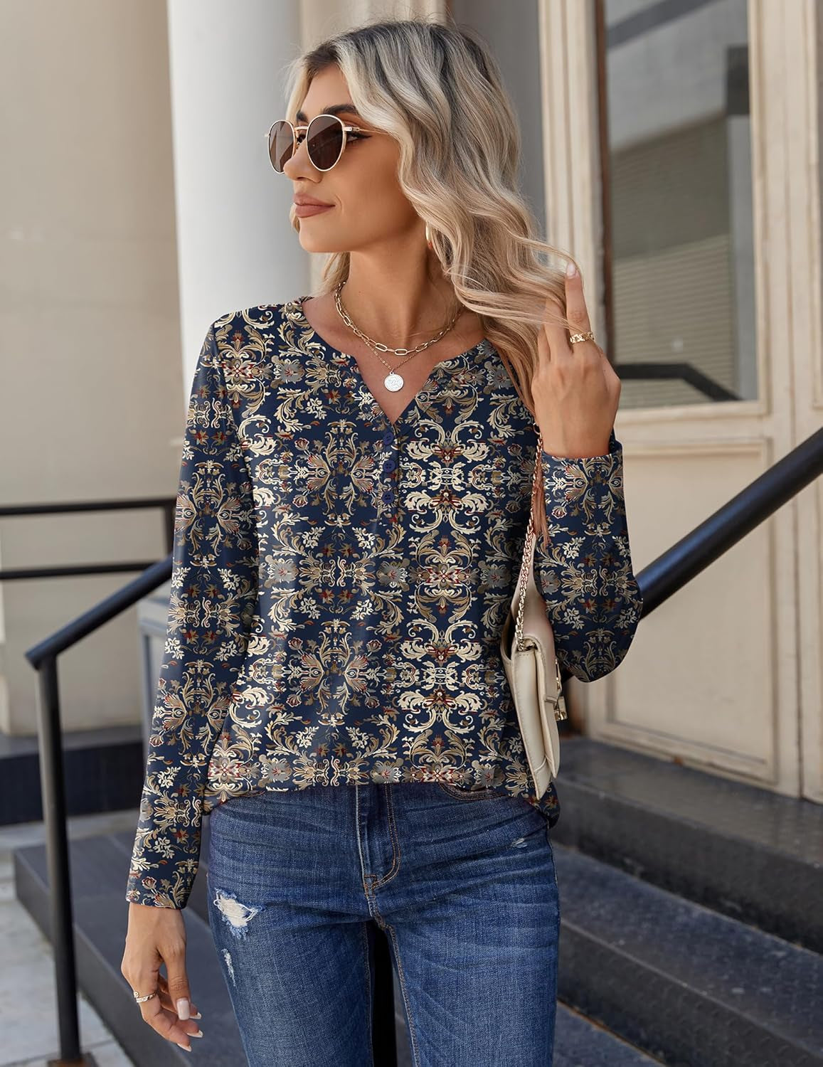 Long Sleeve Shirts for Women Casual V Neck Fall Tops Dressy Summer Work Blouses Clothes