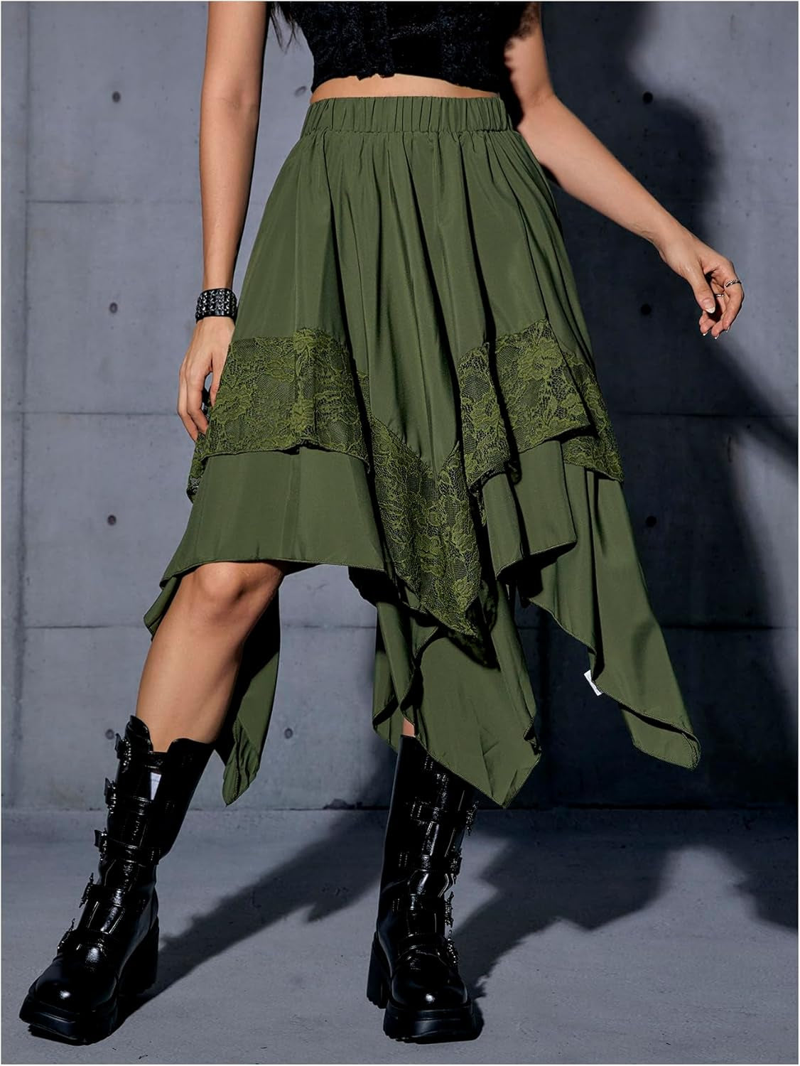 Women'S Renaissance Flowy Fairy Skirt Y2K Contrast Lace Layered Asymmetrical Midi Skirts