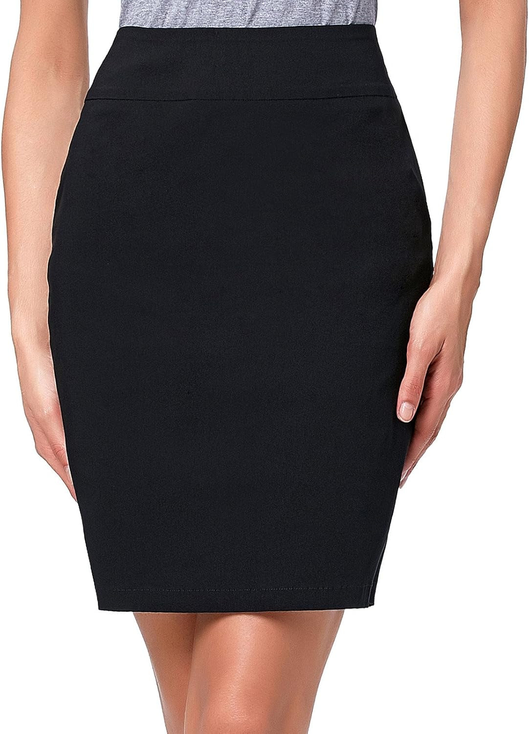 Women'S Stretch Knee Length Pencil Skirts High Waisted Slim Fit Business Casual Skirt