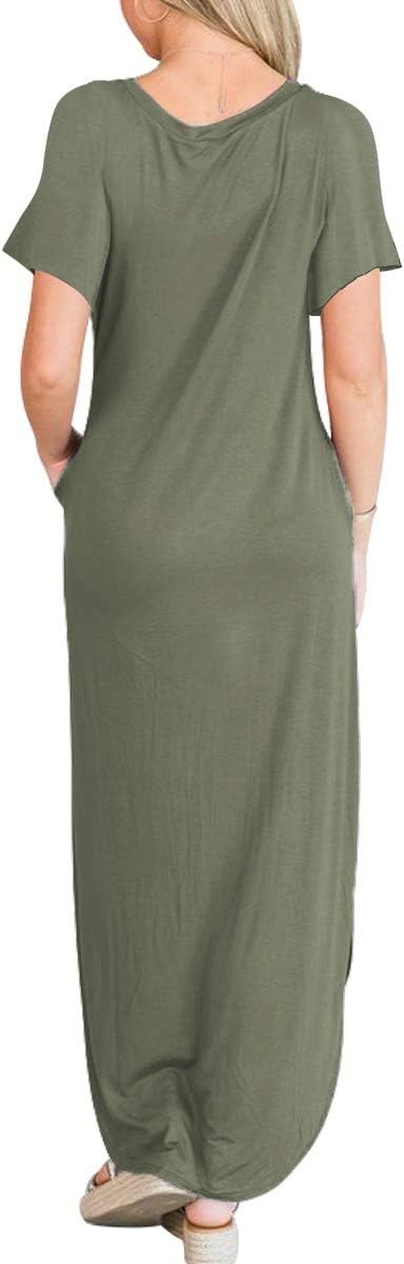 Womens Summer Maxi Dress Short Sleeve Casual Loose Long T Shirt Dresses Split Vacation Beach Sundress Travel Outfits