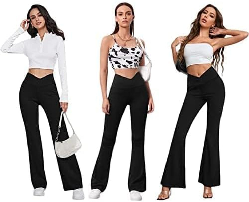 Women'S Flare Leggings with Pockets-Crossover High Waisted Bootcut Yoga Pants-Tummy Control Bell Bottom Leggings