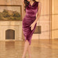 Womens Sleeveless Velvet Cocktail Dresses Cowl Neck Party Midi Wedding Guest Dress Ruched Slit Bodycon Dress