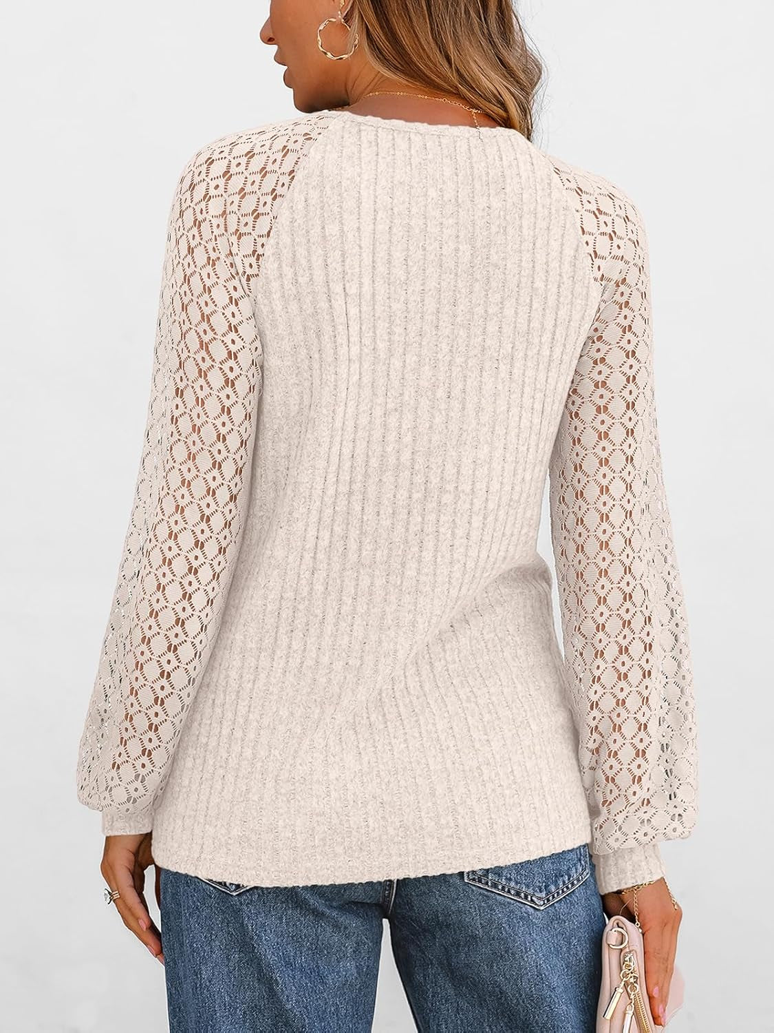 Womens Long Sleeve Work Shirts Lace Trendy Dressy Tops Fall Fashion Lightweight Sweaters Business Casual Blouses