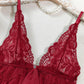 Sexy Open Front V Neck Ruffle Sheer Mesh Lace Wireless Babydoll Lingerie Dress with Thong 2 Piece