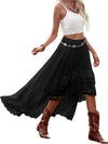 Women'S Western Boho Lace Ruffle Skirt Asymmetrical Country Cowgirl Skirts