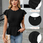 Women'S Dressy Casual Blouses Business Ruffle Short Sleeve Tops Summer Crew Neck Smocked Shirts
