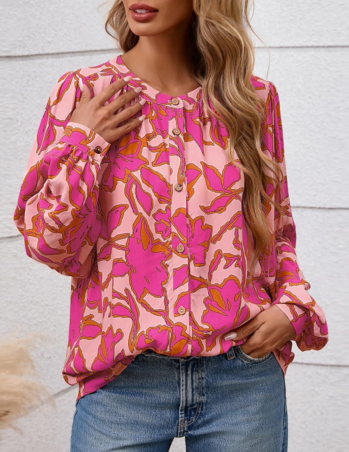 Women'S Floral Button down Blouse 2025 Fall Fashion Dressy Casual Long Sleeve Oversized Shirts Top Boho Clothes