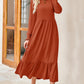 Women'S 2025 Fall Long Sleeve Dress Crewneck Casual Loose Pleated Tiered Swing Midi Dresses with Pockets