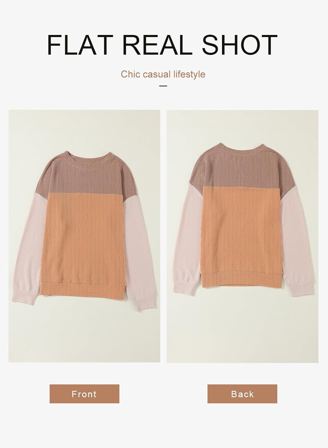 Womens Tops Fashion 2025 Color Block Long Sleeve Shirts Crewneck Knitted Casual Loose Pullover Blouses