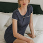 Womens Nightgown Sleep Shirt Dress Satin Patchwork Short Sleeve Sleepwear with Pocket