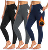 3 Pack Fleece Lined Leggings Women with Pockets -Warm Winter Yoga Pants for Women Thermal Running Workout Leggings