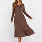 Womens Long Sleeve Midi Dress 2025 Fall Rib Knit Crew Neck a Line Soft Flowy Swing Dresses with Pocket Casual Trendy