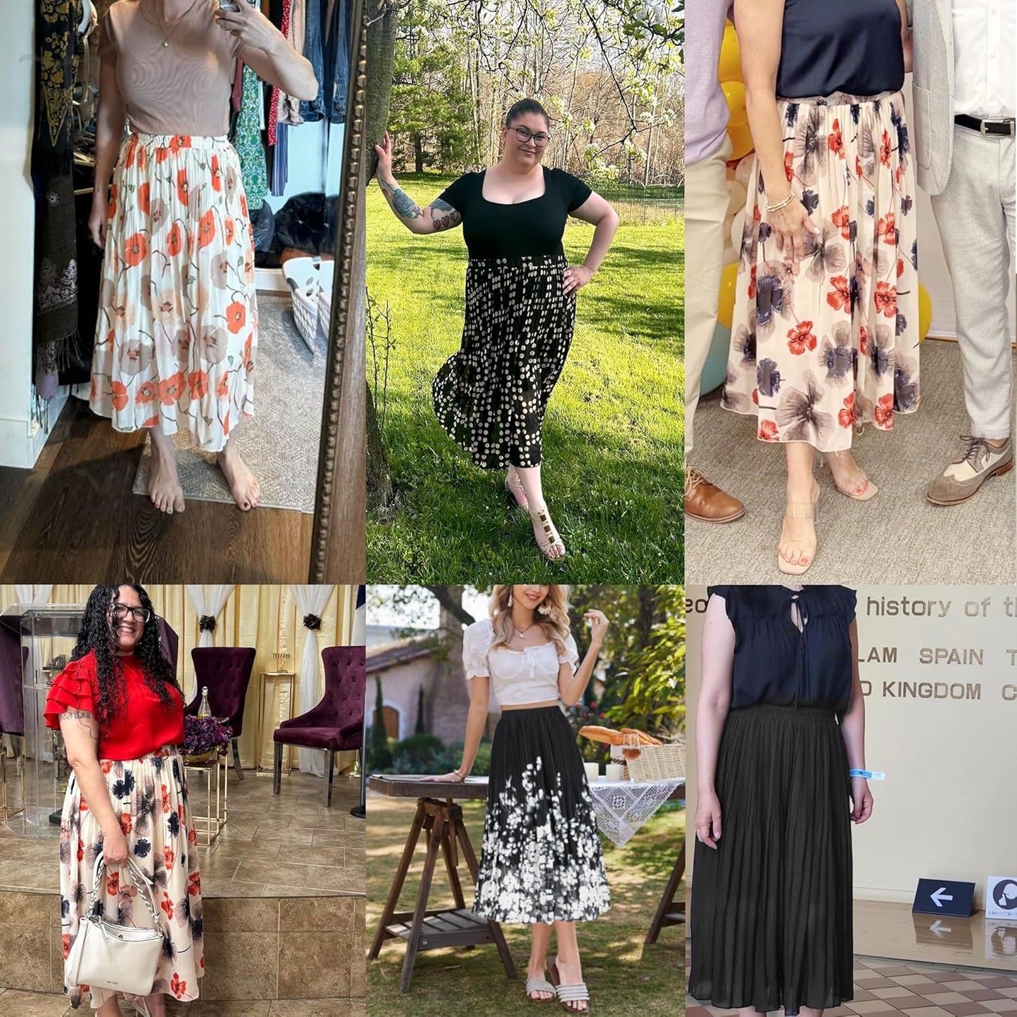 Women'S Chiffon Pleated Skirts Elastic High Waist A-Line Midi Skirts for Casual Party Holiday