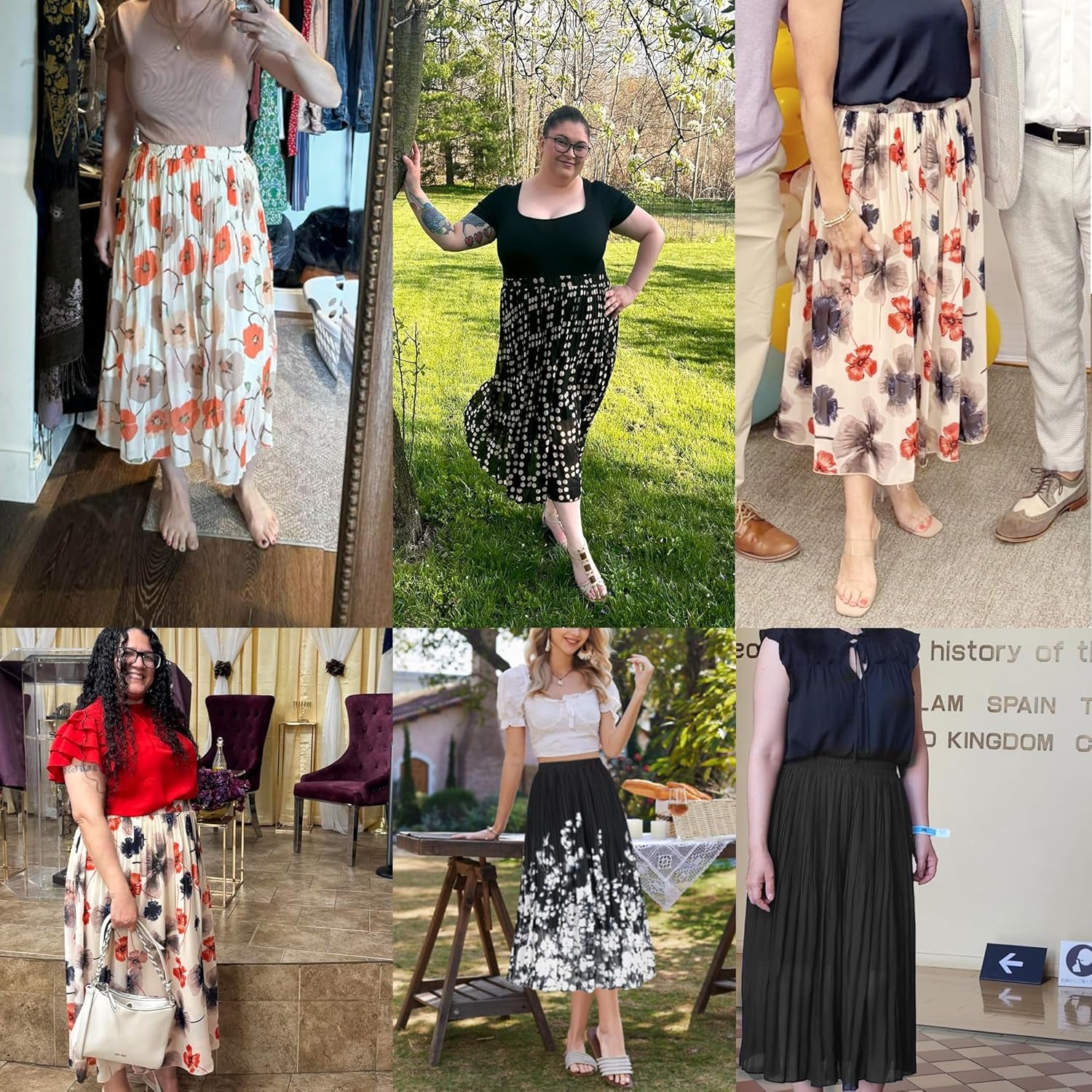 Women'S Chiffon Pleated Skirts Elastic High Waist A-Line Midi Skirts for Casual Party Holiday