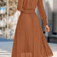 Womens Wrap V Neck Fall Dresses Wedding Guest Casual Pleated Long Sleeve Midi Dress Ruffle Smocked Long Dress