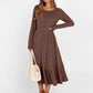 Womens Long Sleeve Midi Dress 2025 Fall Rib Knit Crew Neck a Line Soft Flowy Swing Dresses with Pocket Casual Trendy