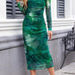 Women'S Long Sleeve Fall Wedding Guest Dress 2025 Bodycon Floral Mesh Ruched Cocktail Maxi Dresses