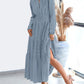 Fall Dresses for Women 2025 Casual Long Sleeve V Neck Elastic Waist Lightweight Maxi Wedding Guest Dress Pockets