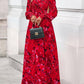 Women Fall Wedding Guest Maxi Dresses 2025 Floral V Neck Long Sleeve Boho Long Dress Vacation